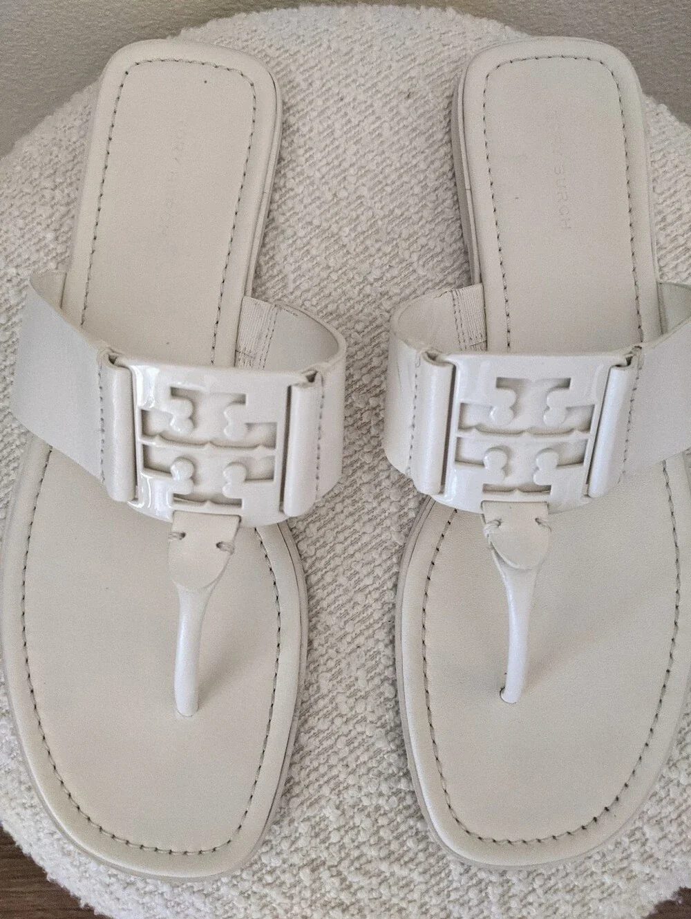Tory Burch Calf Leather Georgia Thong Sandals White Size 9 M